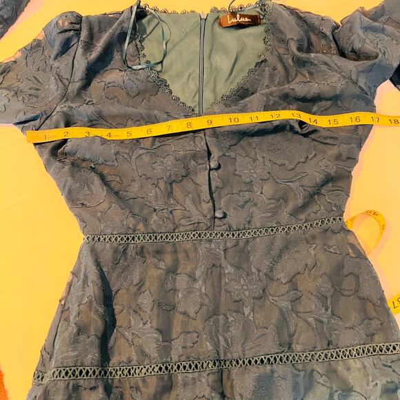Lulus Sapphire Away Lace Burn Out Long Sleeve Dress Size XS Teal - Picture 7 of 9
